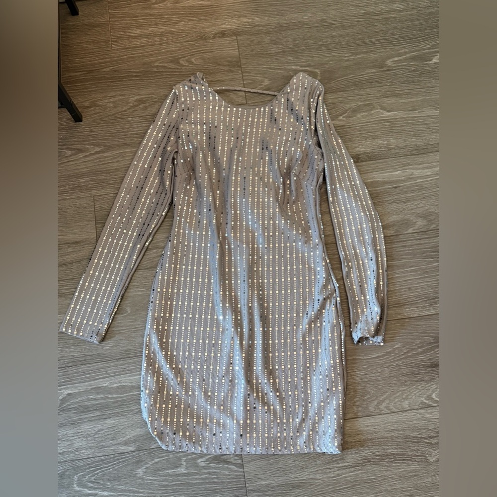 Glamorous Silver Long Sleeve Dress